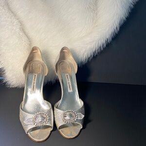 Manolo Blahnik silver heels with Crystal embellishments size 42